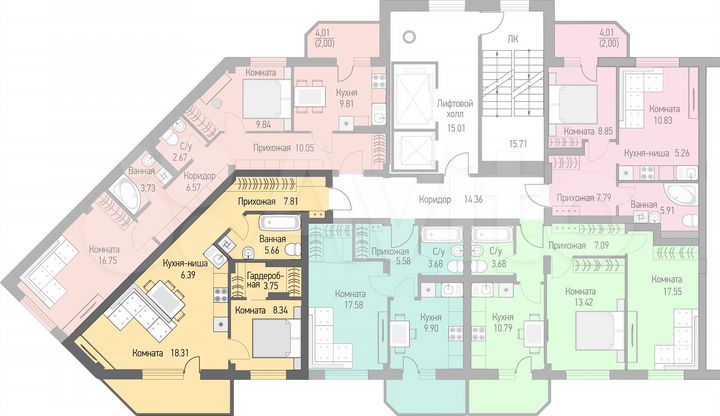 2-к. квартира, 51,3 м², 12/16 эт.