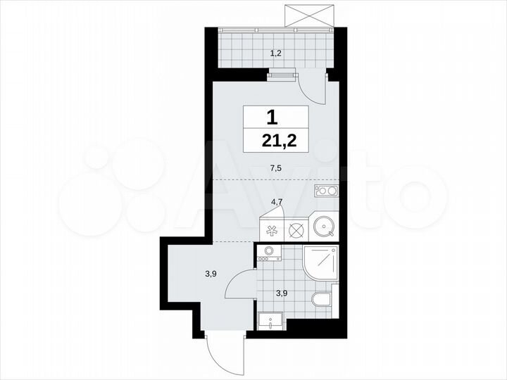 Квартира-студия, 21,2 м², 17/19 эт.