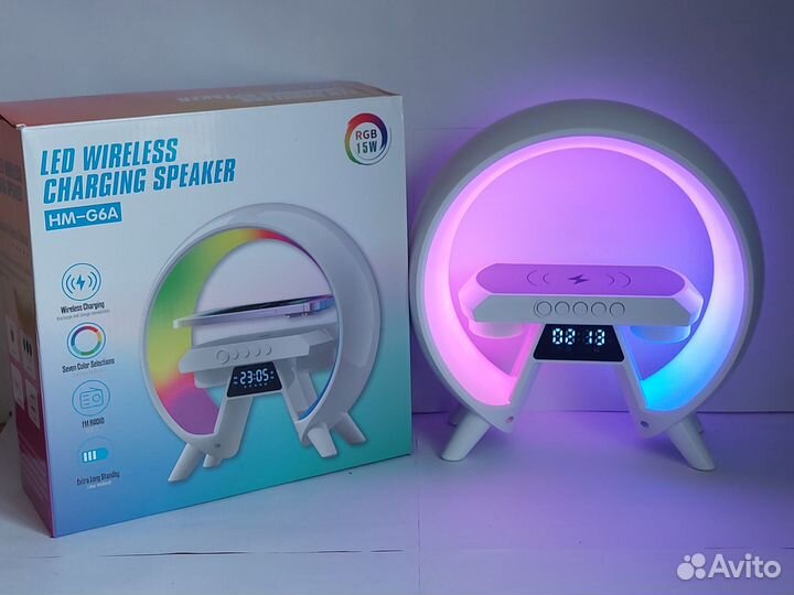 Светильник, колонка, c беспроводной зарядкой 6в1