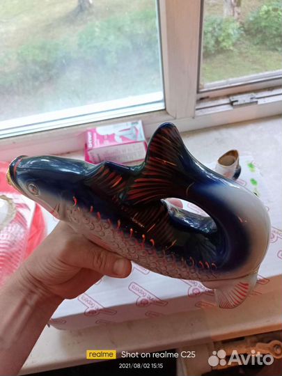 Винтажный штоф графин.Статуэтки рыбки.Фарфор.Набор