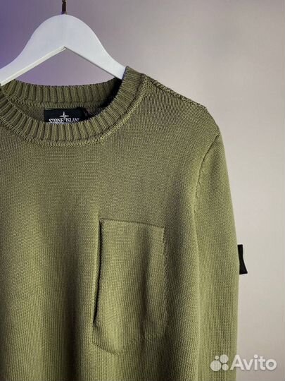 Свитер Stone Island боковой карман зеленый