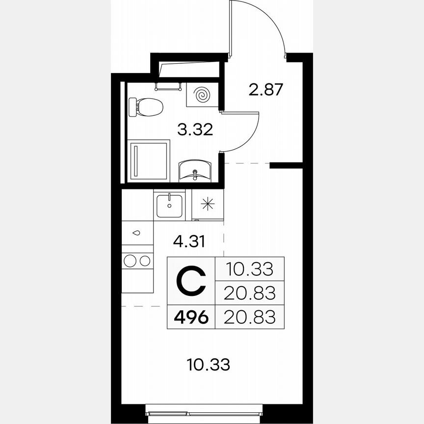 Квартира-студия, 20,8 м², 7/9 эт.