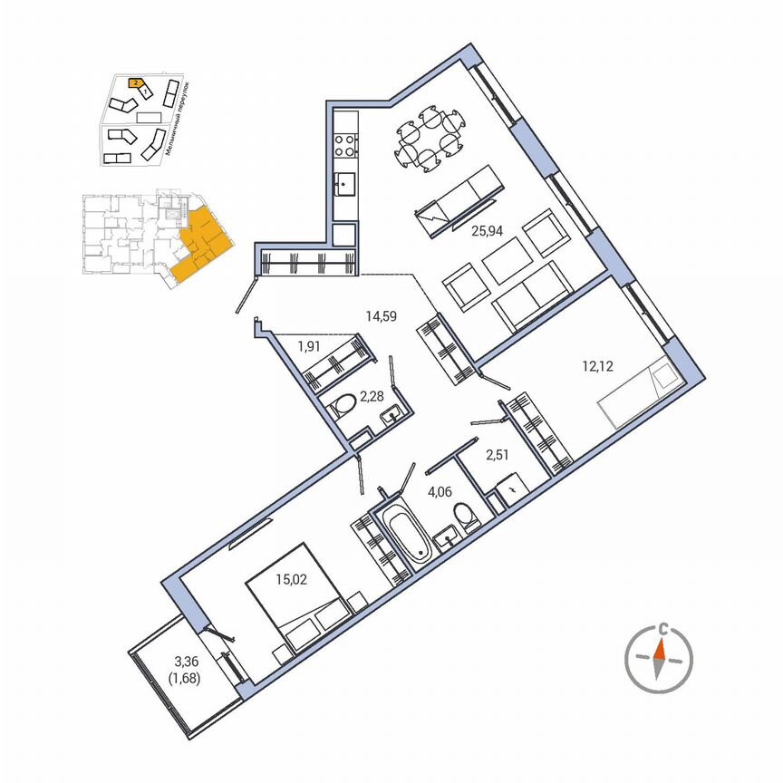 2-к. квартира, 83,4 м², 1/5 эт.