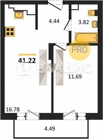 1-к. квартира, 41,2 м², 9/9 эт.