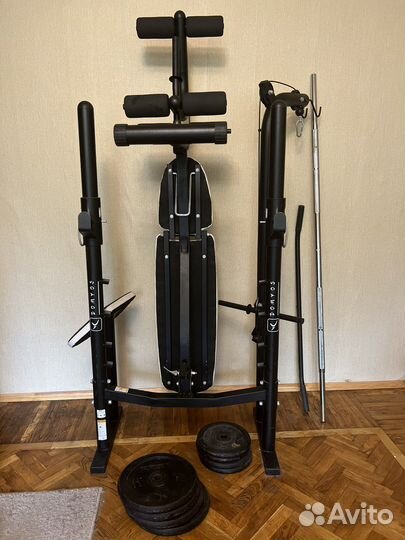 Силовая скамья(с набором разных функций) +штанга