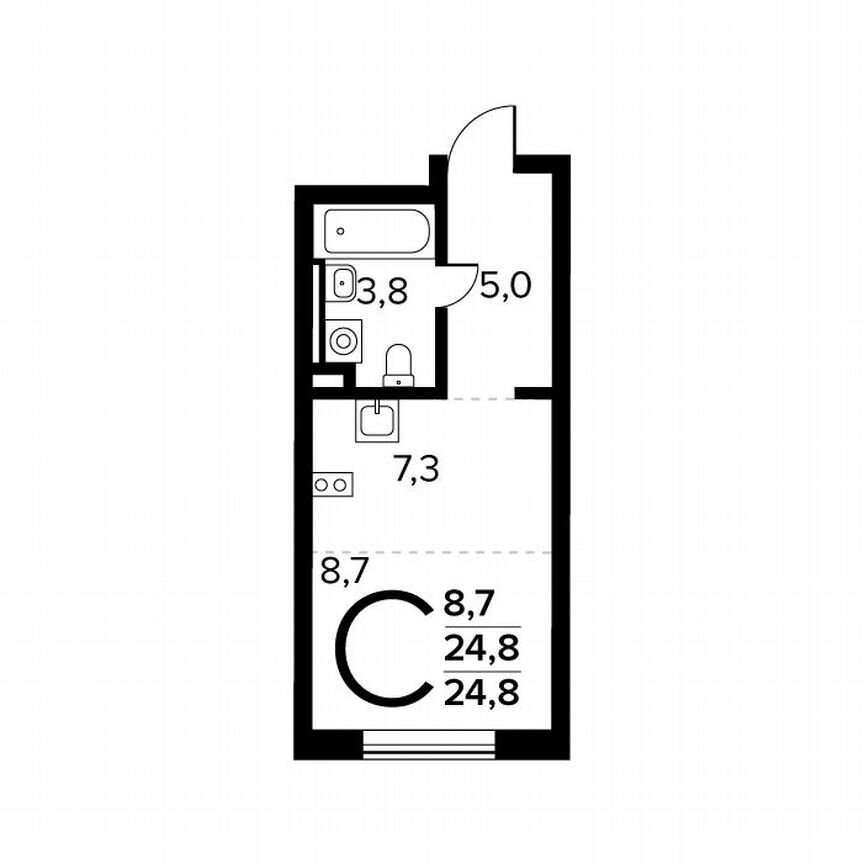 Квартира-студия, 24,8 м², 14/14 эт.