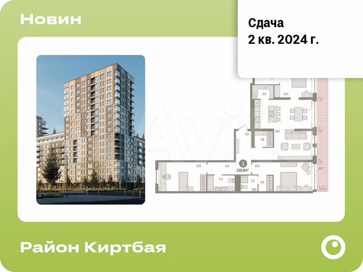 3-к. квартира, 135,8 м², 2/17 эт.
