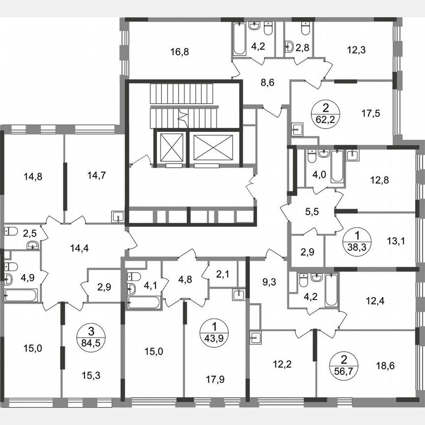 3-к. квартира, 84,5 м², 2/17 эт.
