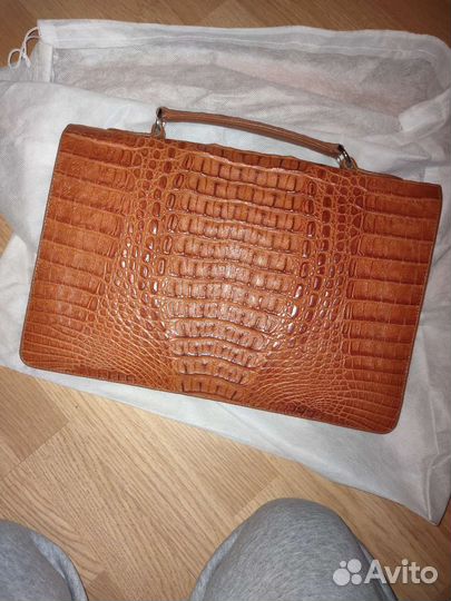 Мужской кожаный портфель, крокодил, ручная работа