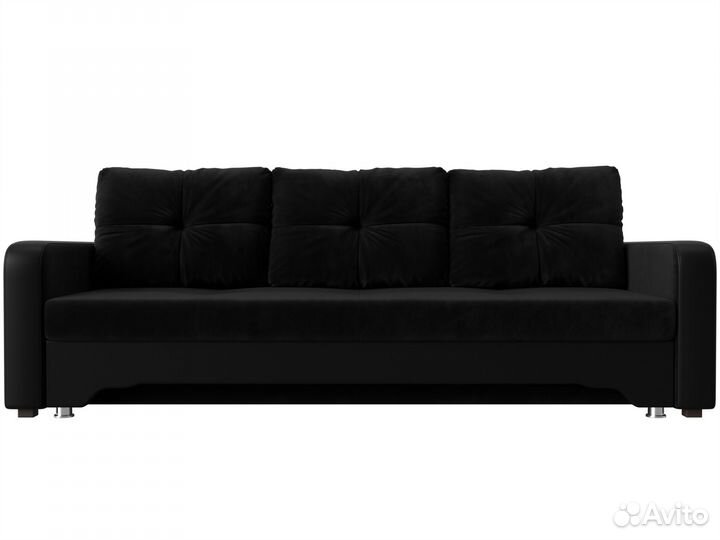 Диван прямой Ник-3, велюр, черный, черный. Москва