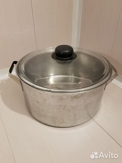 Кастрюля из нержавейки с крышкой, СССР, 7 л, б/у