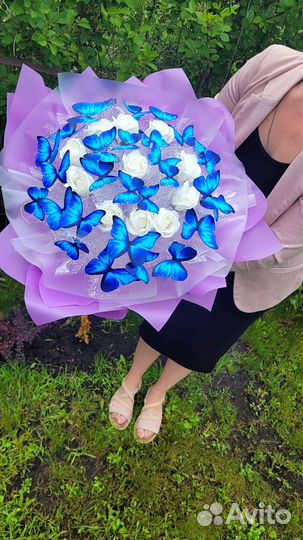 Букет из бабочек.Букет из мыльных роз