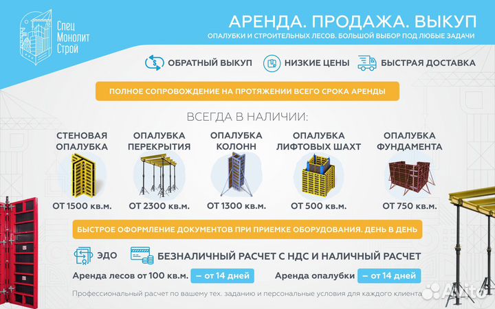 Аренда опалубки стен и колонн щитовая. Продажа