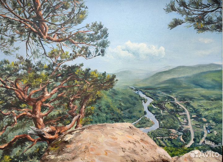 Картина маслом горы, горы Кавказа, горный пейзаж