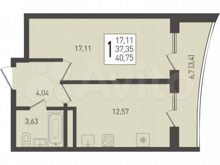 1-к. квартира, 40,8 м², 24/24 эт.