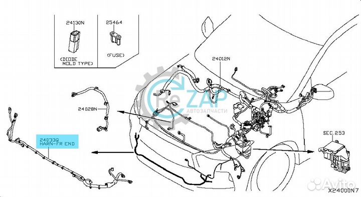 Проводка бампера переднего Infiniti Qx55 Qx50 J55