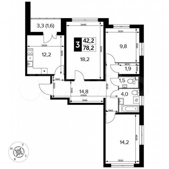 3-к. квартира, 78,2 м², 17/23 эт.