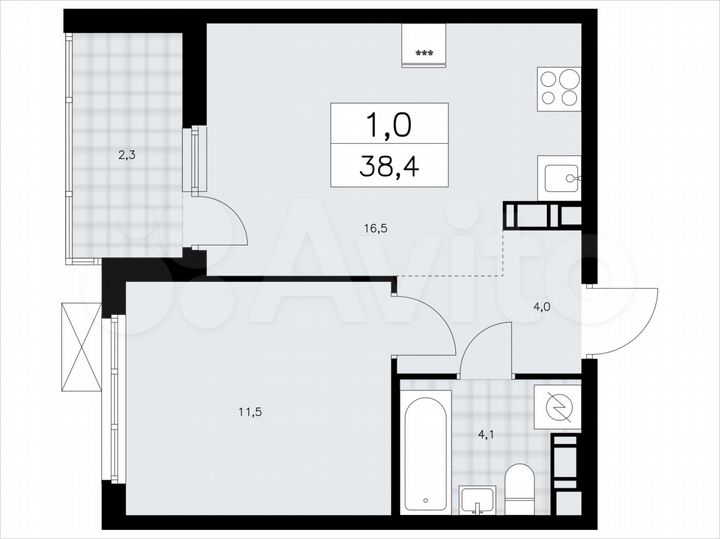 1-к. квартира, 38,4 м², 7/11 эт.