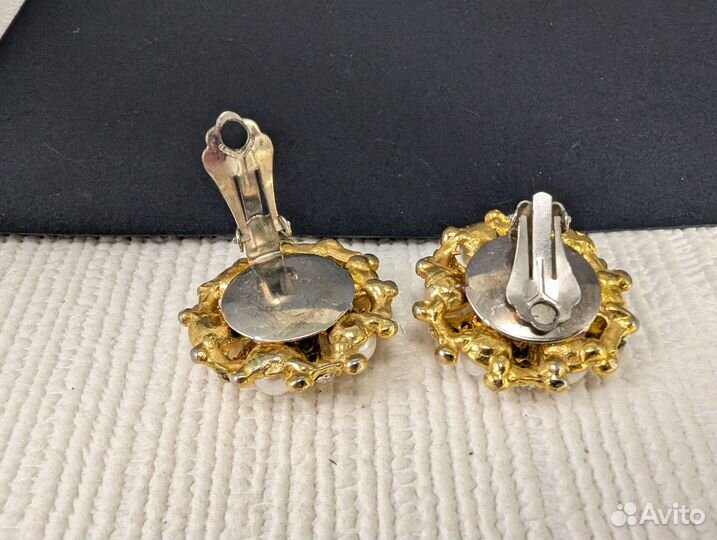 Винтажные клипсы с жемчугом и кристаллами