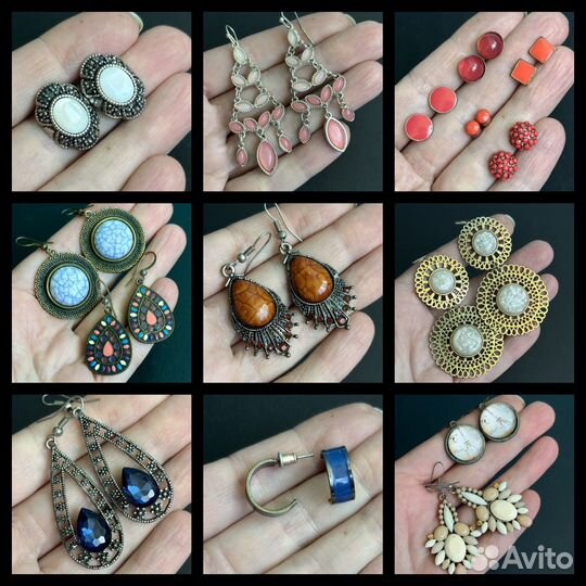 Серьги бижутерия, гвоздики, висячие, бохо, разные