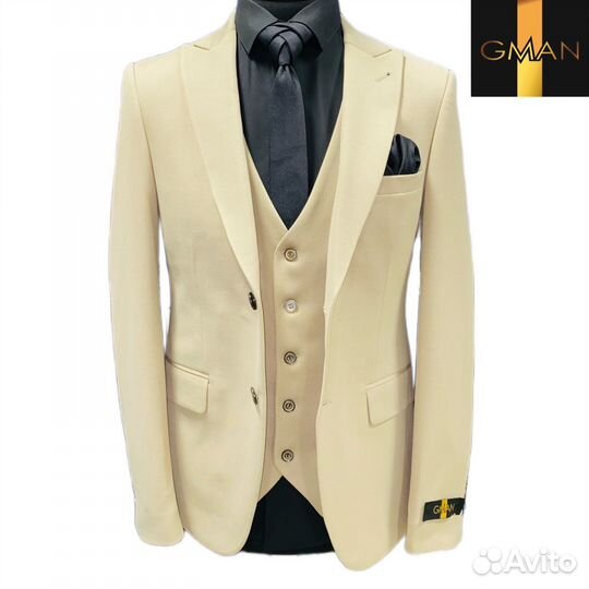 Мужской костюм беж, свадебный костюм