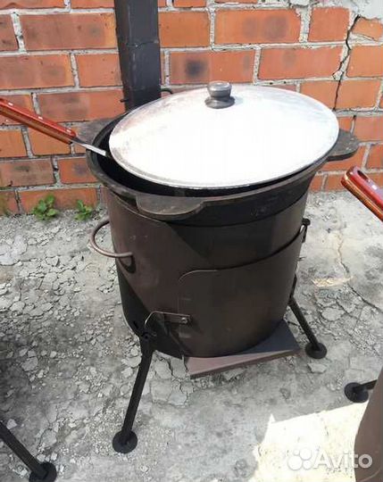 Казан чугунный 6л с печкой с трубой