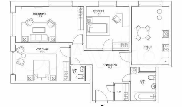 3-к. квартира, 85,1 м², 18/25 эт.