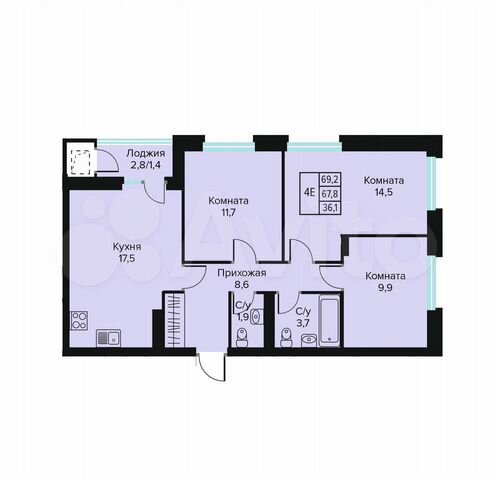 3-к. квартира, 69,2 м², 3/10 эт.