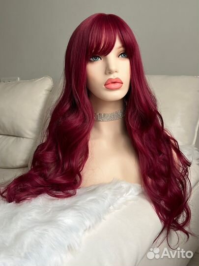 Парик из термоволокна вишневый