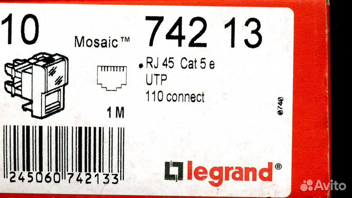 Legrand 74213 Роз. Mosaic1M RJ-45 UTP 110 con