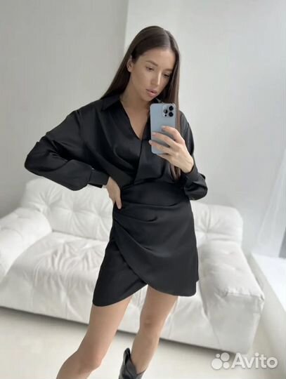 Платье атласное мини