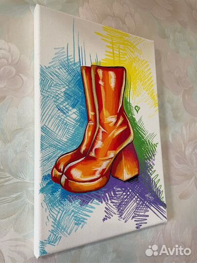 Картина акрилом «Ботинки» на подрамнике 20x30