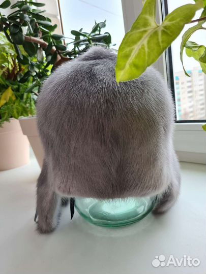 Шапка норковая голубая, коричн / шапка чернобурка