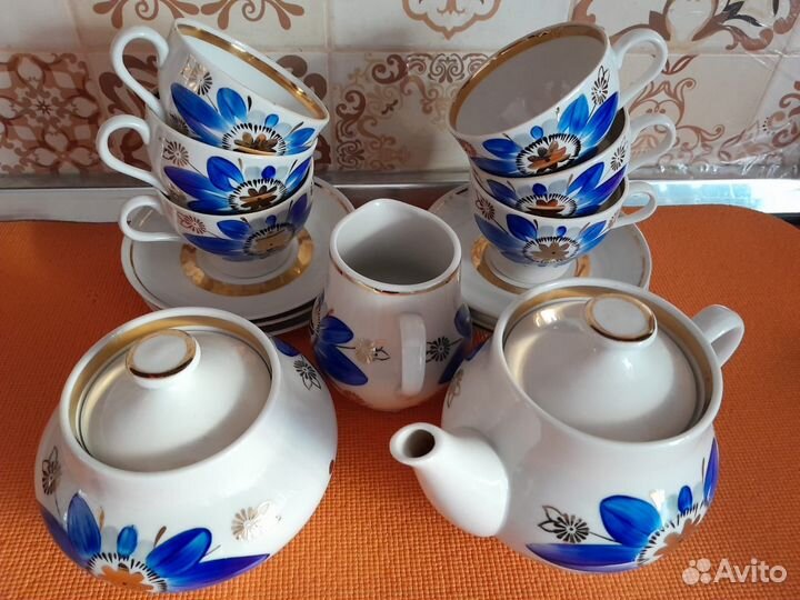 Сервиз чайный Голубые цветы, Барановка 60 годы