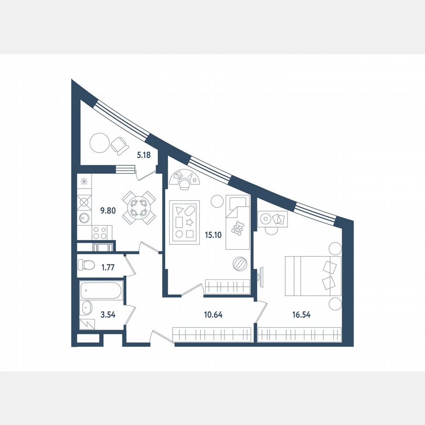 2-к. апартаменты, 60 м², 1/10 эт.