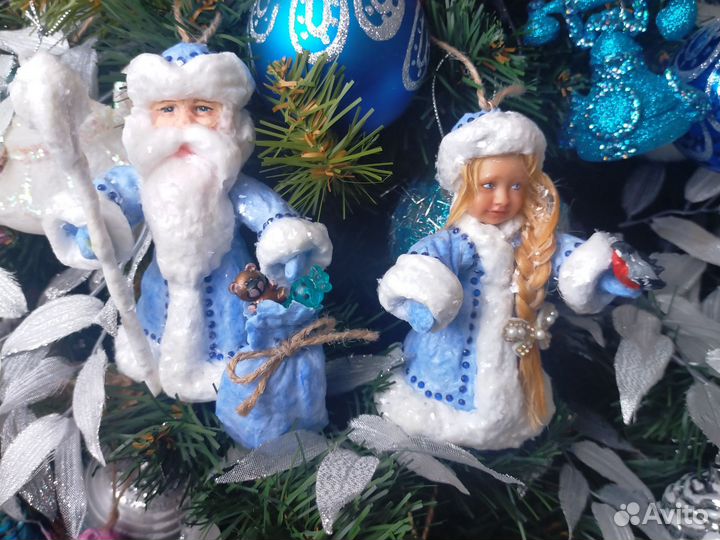 Ватные елочные игрушки. Дед Мороз и Снегурочка