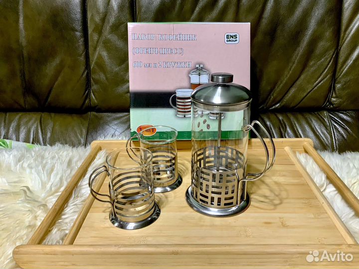Набор Чайник френч пресс 600мл+стаканы 200мл