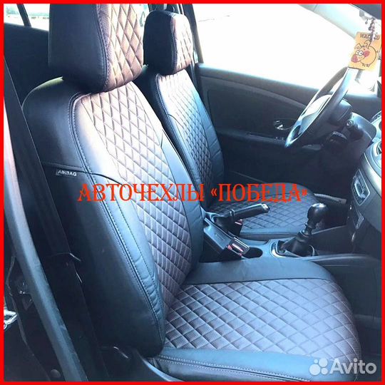 Чехлы Renault Duster 2 из экокожи чёрно-шоколадные