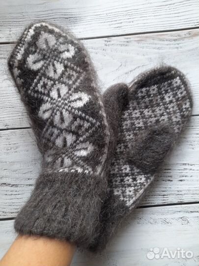 Варежки женские зимние теплые пуховые с узором