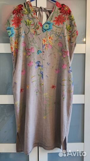 Новое Платье Лен р.48-52 Италия Цветы Капучино