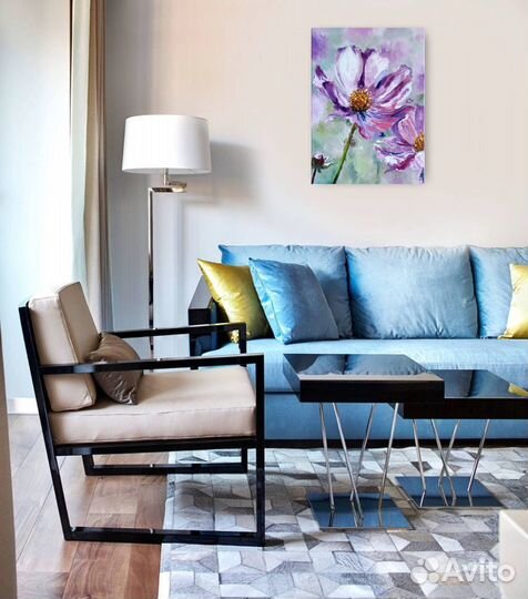 Картина Фиолетовые цветы Космея цветок