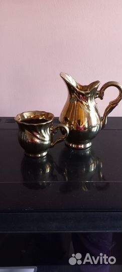 Кувшин 300мл и кружка 100мл глазурь под золото
