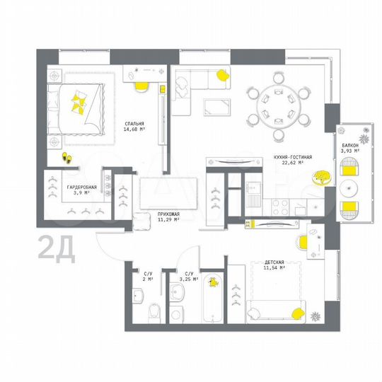 2-к. квартира, 73,2 м², 13/25 эт.