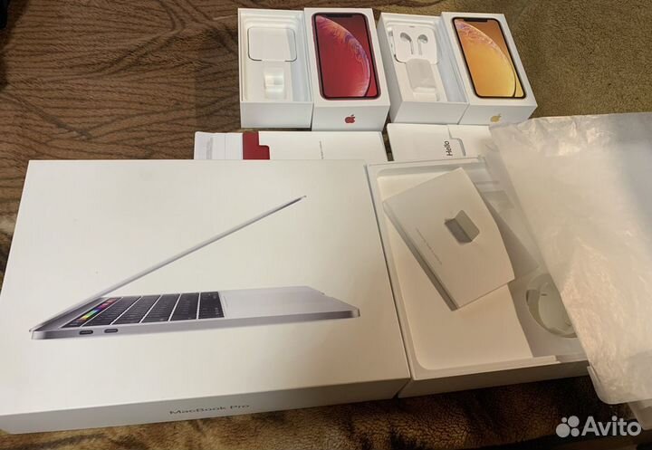Коробка от iPhone 14pro, XR yellow 128, mac book
