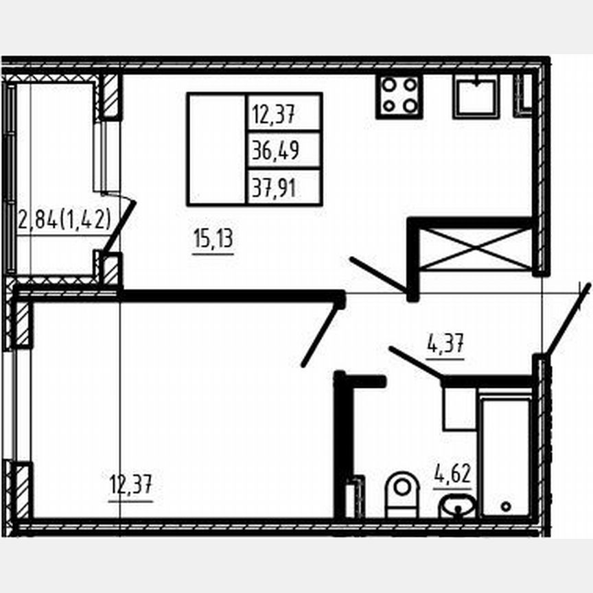 2-к. квартира, 36,5 м², 1/4 эт.
