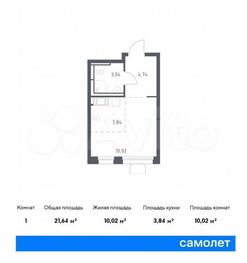 Квартира-студия, 21,6 м², 6/17 эт.