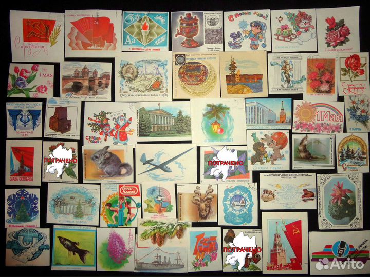 Вырезки картинок из конвертов прошлого века