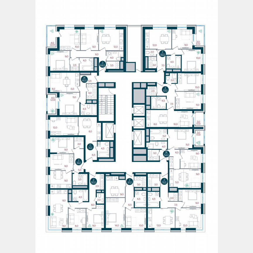 2-к. квартира, 50 м², 8/32 эт.
