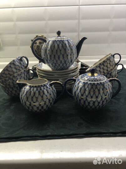 Сервиз чайный лфз кобальтовая сетка 18 предметов