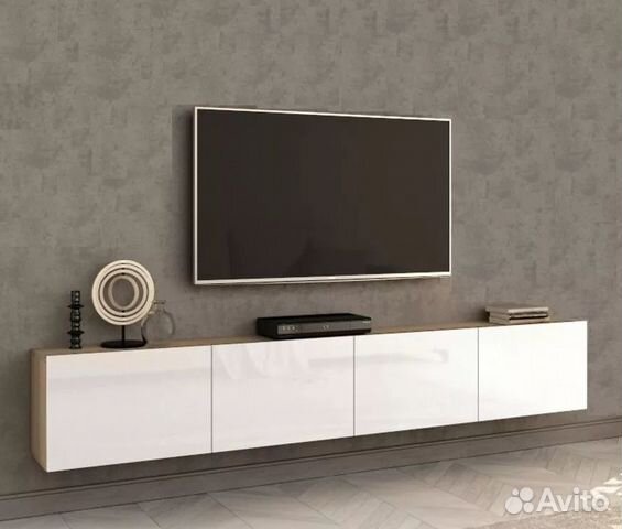 Тумба под тв Лия-3 (Дуб сонома/Белый глянец) в Нов